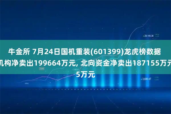牛金所 7月24日国机重装(601399)龙虎榜数据 机构净卖出199664万元, 北向资金净卖出187155万元