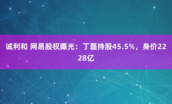 诚利和 网易股权曝光：丁磊持股45.5%，身价2228亿